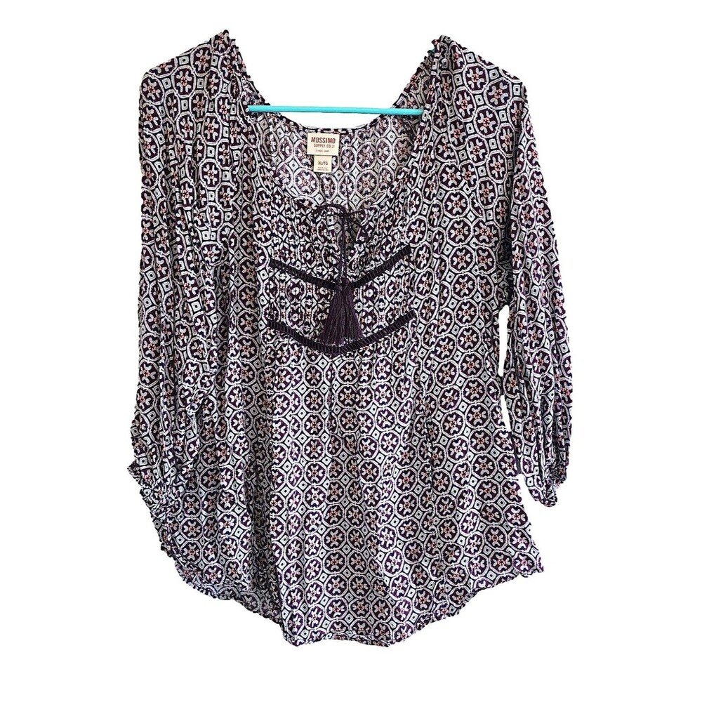 Bohemian Blouse by Mossimo Supply Co. Purple Print. Size XL